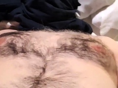 Jerking off in hotel. Big cum shot. Hairy Bear